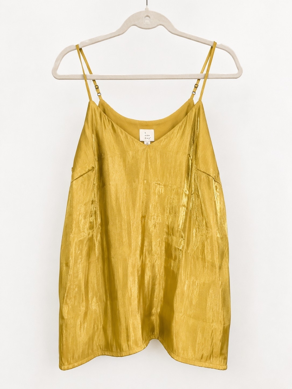 A New Day Gold Satin Cami Tank Top | Size Medium | Shimmer Sleeveless Blouse
